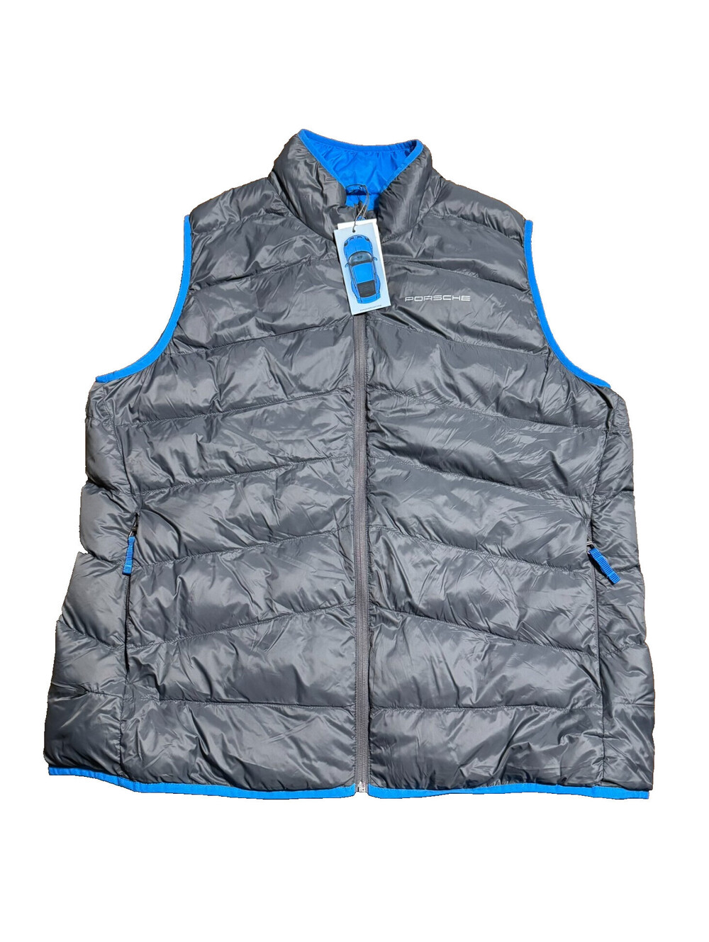 Porsche 911 GT3 Reversible Puffer Vest Blue Grey XL NWT READ